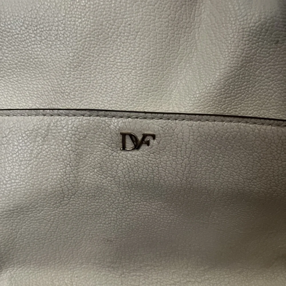 Diane Von Furstenberg DVF White Pebbled Leather Studded Satchel Crossbody Bag